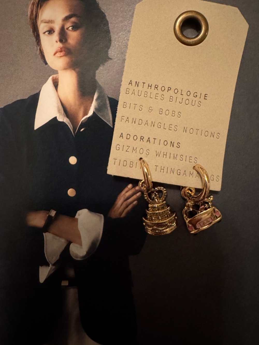 New- unique Anthropologie Gold Cake & Carriage Charm Hoop Earrings - Picture 5 of 5